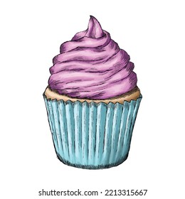 Colored Cupcake Sketch Hand Drawn Illustration Stock Vector (Royalty ...