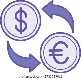 Colored Currency Exchange Icon. Vector Illustration. Dollar and Euro Coins. Cash and Non-Cash Money Exchange Transactions. Payment Concept