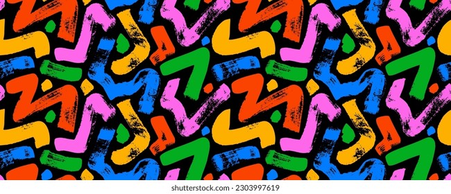 Colored curved bold brush strokes seamless pattern. Hand drawn vector ornament with bold zigzag lines. Bright color trendy background with organic thick strokes. Abstract texture smears.