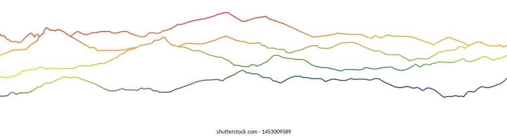 Colored curved lines on a white background, imitation of mountain ranges. Vector design, minimalism.
