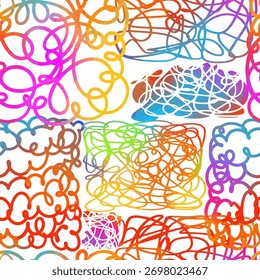 colored curvy brush stroke waves seamless pattern for background, fabric, textile, wrap, surface, web and print design. hand drawn. Not AI, Vector illustration.