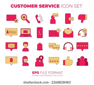 Colección de conjunto de iconos de servicio al cliente de color. Elementos vectoriales y aislados con fondo blanco. Adecuado para diseño, afiche o capa de calor