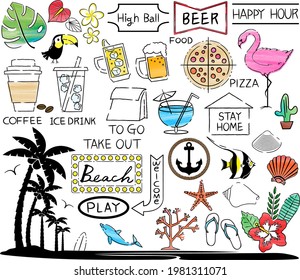 Colored cut illustration material set.
Image of a tropical country.