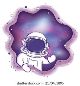 Colored cute astornaut character comming out from space background Vector