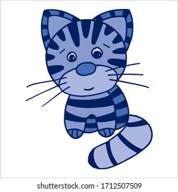 Colored Cute Cat Doodle Sketch. Hand-Drawn Isolated Illustration On White Background. Illustration For Design, T-Shirt, Print, Game And App.