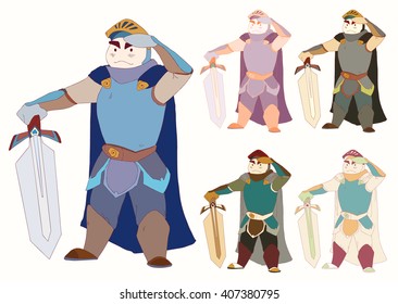 Colored cute knight, colorful  set. Hand drawn vector illustration.