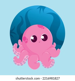 Colored cute octopus underwater sealife Vector