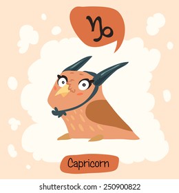 Colored cute owl horoscope: Capricorn, the Goat