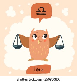 Colored cute owl horoscope: Libra, the Scales