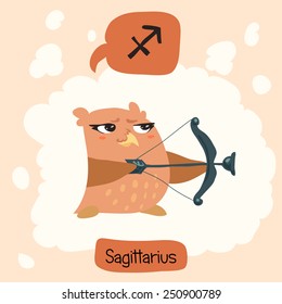 Colored cute owl horoscope: Sagittarius, the Archer