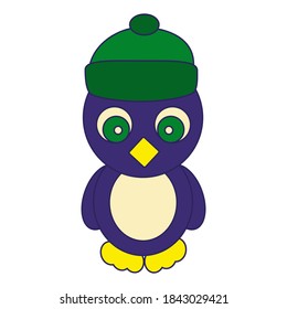Colored Cute Penguin in a Hat. Cold Vector Symbol Vector Illustration. Antarctic Bird.