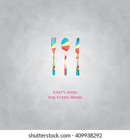Colored cutlery low poly menu design background