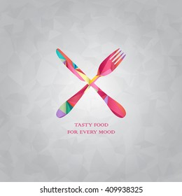 Colored cutlery low poly menu design background