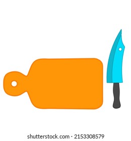 Colored cutting board and knife for cooking with transparent or white background. Graphics vector illustrations
