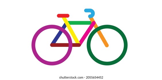 Colored cycling logo for World Bicycle day or health day race tour. Sport, color cyclist banner, walppaper or card. Cycling icon. Funny vector bike pictogram or sign. Red, yellow, green, blue colors