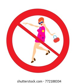 Colored dancing lady with the bag in the forbidden sign