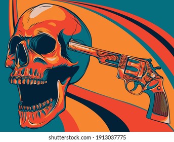 farbiger Danger-Schädel mit revolvierender Vektorgrafik