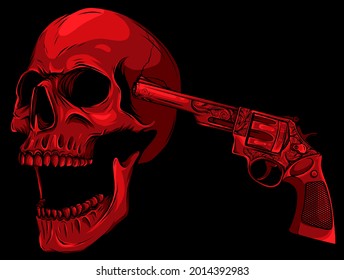 colored Danger skull with revolver vector illustration
