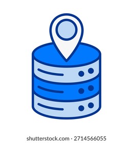 Base de datos coloreada con pin de ubicación, ideal para el seguimiento de datos geográficos, almacenamiento mapeado y posicionamiento de red.