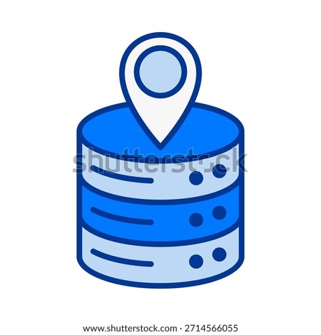 Colored database with location pin, ideal for geo data tracking, mapped storage, and network positioning.