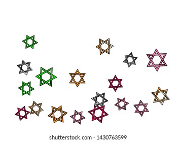 Colored David stars light. Colored confetti backgrounds. Confetti new background banner.