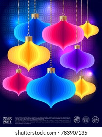  Colored decoration on a dark background. Illustration for Ramadan or New Year poster. Invitation card.