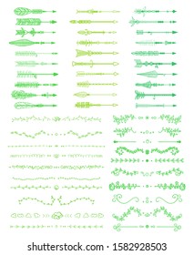 Colored decorative elements isolated on white. Set of abstract arrows and ornaments