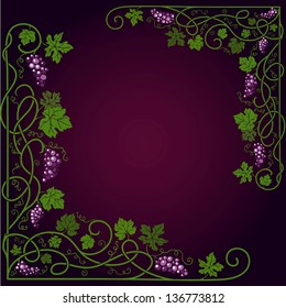 Colored decorative frame with a vine on a dark violet background