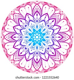 Colored decorative Mandala. Oriental pattern in pink and purple
