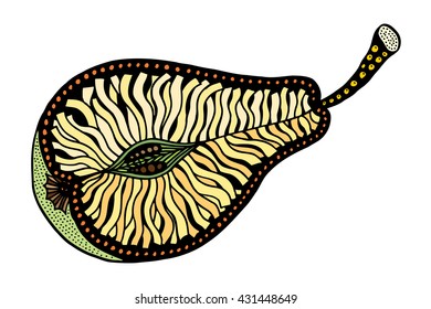 Colored decorative pear with stylized pattern. Vector illustration, isolated on white