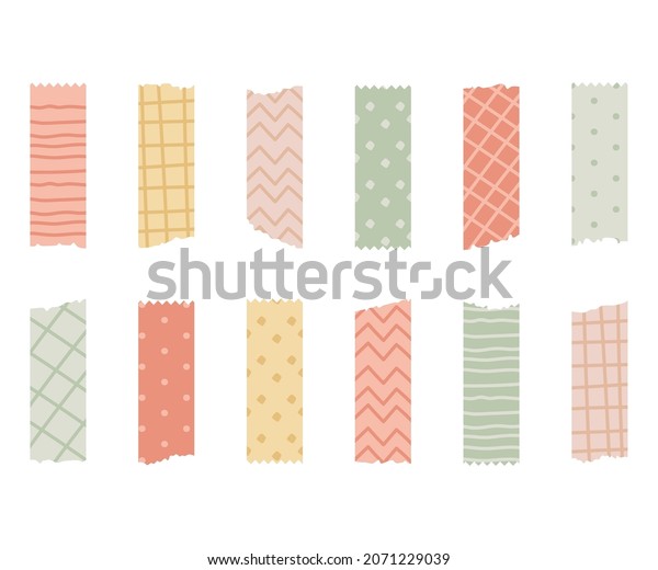 Colored decorative tape mini washi sticker\
decoration. Set of colorful patterned washi tape strips and pieces\
of duct paper. Vector\
illustration
