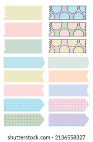 Colored decorative tape washi sticker decoration. Set of colorful washi tape strips and pieces of duct paper. Vector illustration. Bullet journal tape
