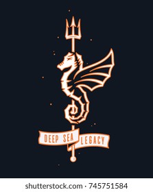 Colored deep sea seahorse legacy illustration for any use