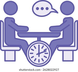 Icono de deliberación coloreado. Ilustración vectorial. Personas hablando alrededor de la mesa. Reunión, Comunicación, Horas, Resolución de problemas. Concepto de habla