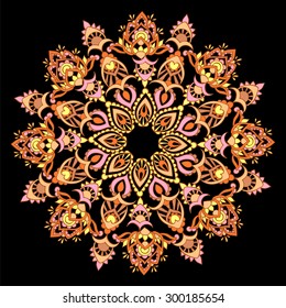 Colored delicate mandala on black