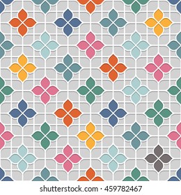 Colored Delicate Seamless Flower Pattern in Oriental style. Stained-glass window in East motif - background