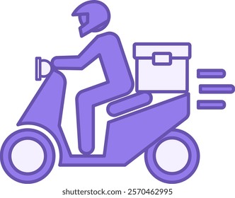 Colored Delivery Icon. Vector Illustration. Courier on Scooter and Helmet Carries Parcel to Customer. Delivery Service. Logistics Concept