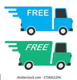 
Colored delivery trucks icon. Fast free delivery illustration. Eps 10