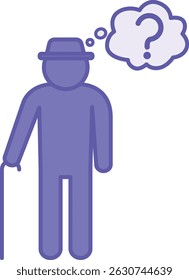 Colored Dementia Icon. Vector Illustration. Old Man and Question Mark. Loss of Memory, Thinking, and Reasoning. Mental Health Concept