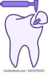 Colored Dental Filling Icon. Vector Icon of Restoration of a Destroyed Tooth with a Composite Filling. Dental care and treatment. Medicine and Dentistry Concept