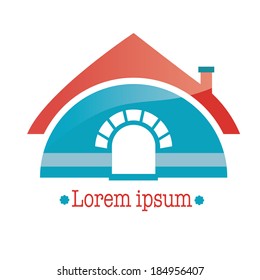 a colored design of a house in a white background