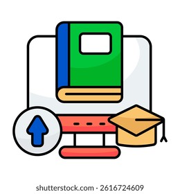 A colored design icon of book upload