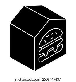 A colored design icon of burger box