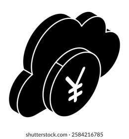 A colored design icon of cloud currency