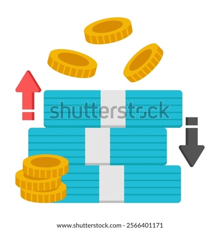 A colored design icon of currency fluctuations