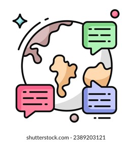 A colored design icon of global chatting 