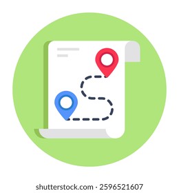 A colored design icon of map route