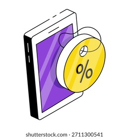 Un icono de diseño coloreado de descuento móvil 

