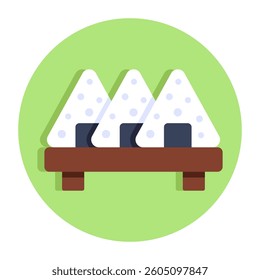 A colored design icon of onigiri