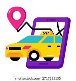 Un icono de diseño coloreado de seguimiento de taxi en línea 